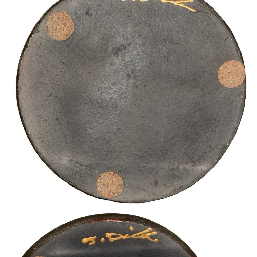 New! Raku Pottery Works Sighed J. Diller Bear Design Coasters Set of 4